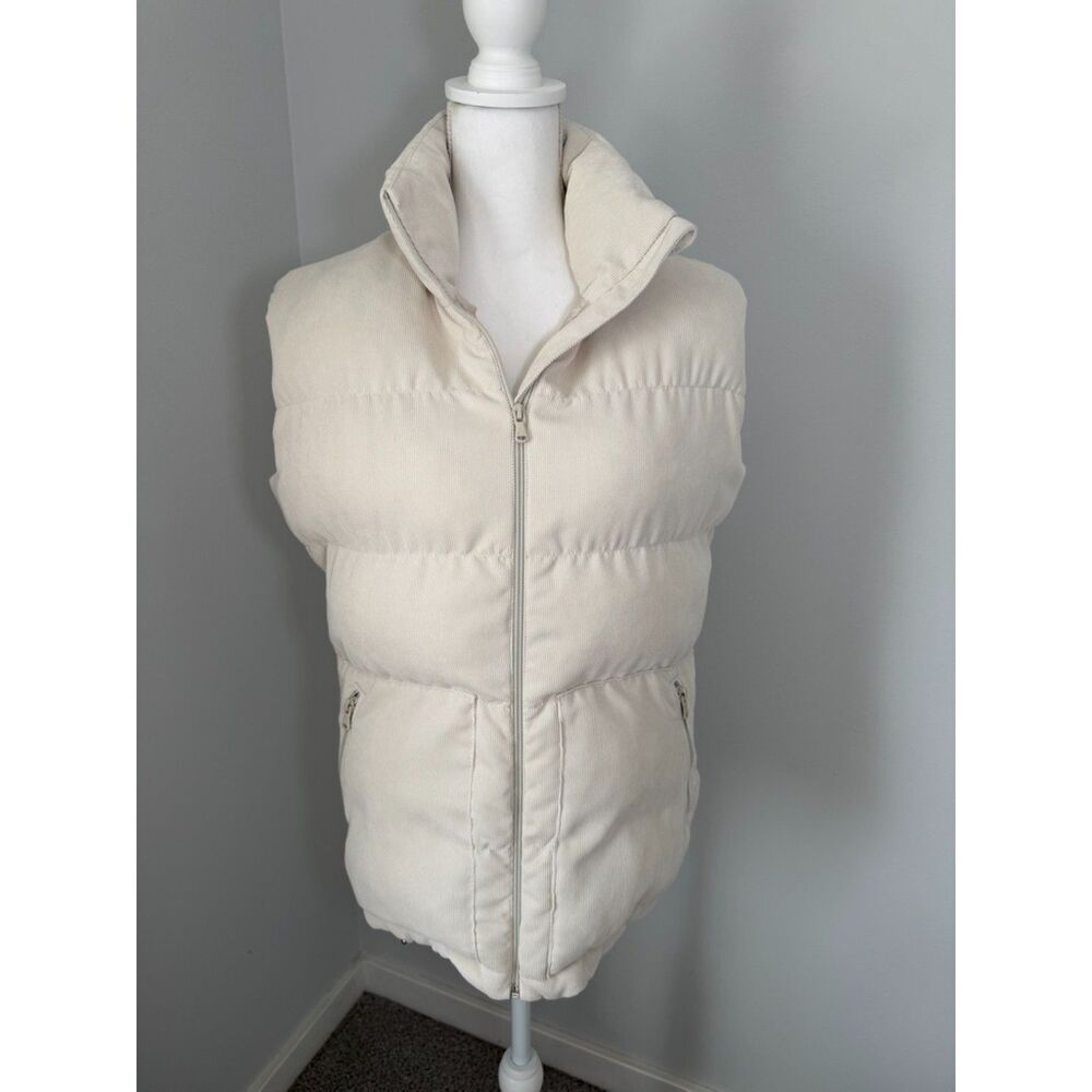 Vineyard Vines Oversized Corduroy Puffer Vest Cream PrimaLoft Size S